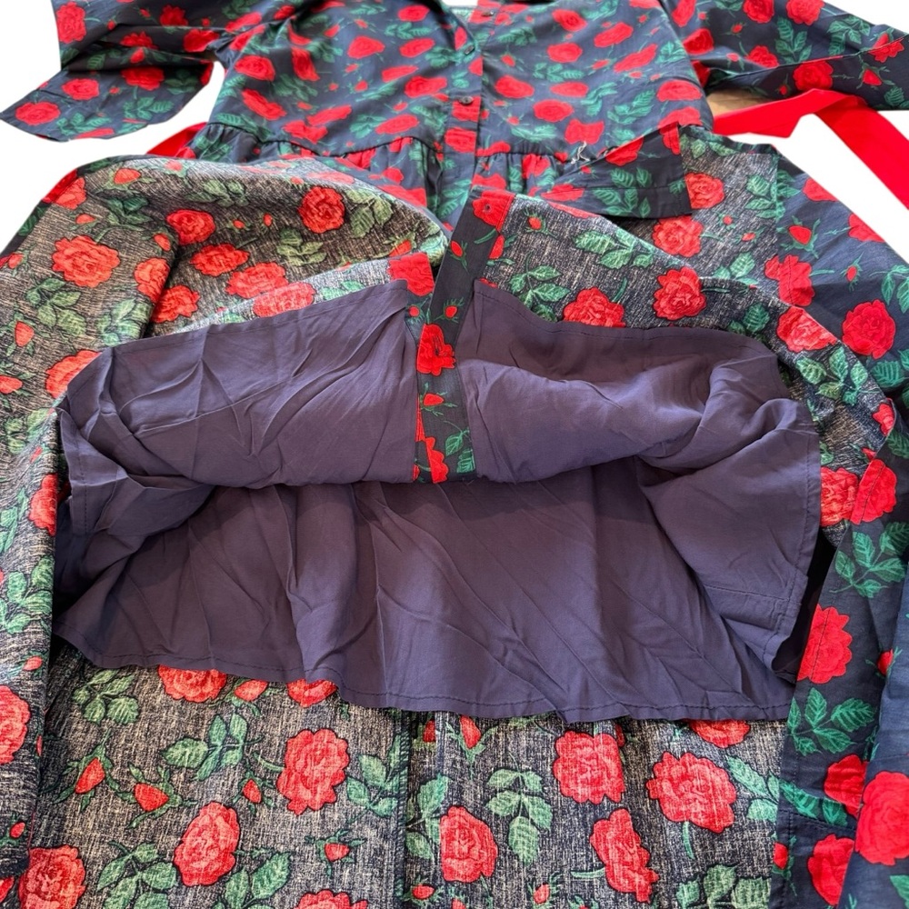 NWT Trish Scully Constance Maxi Dress Navy Rose Floral 12 Rhinestone Long Sleeve - Picture 12 of 17